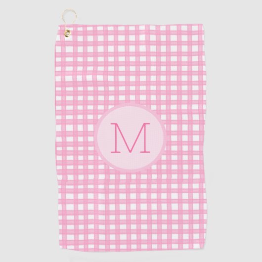 Roze preppy gingham custom monogram dames golfhanddoek (Voorkant)