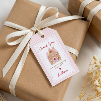 Roze Preppy Kerstkrans Verjaardag Bedankt Cadeaulabel