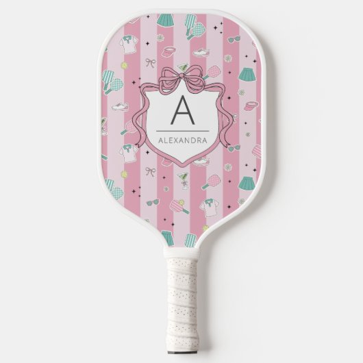 Roze Preppy Monogram Afdrukken Pickleball Paddle (Voorkant)