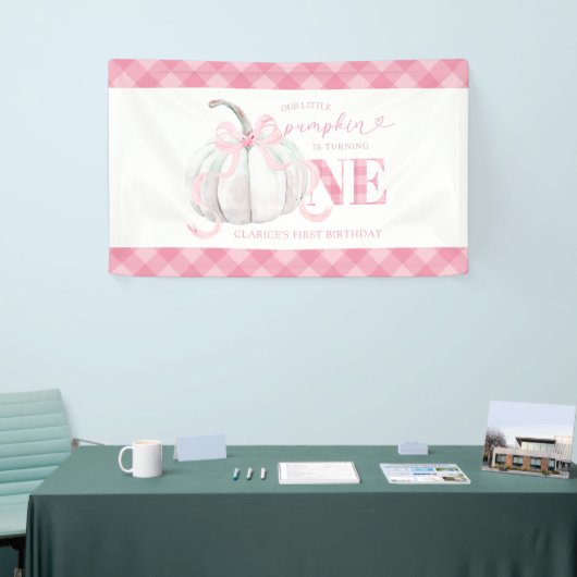 Roze Preppy Pompoen Verjaardag Grote Banner (Beurs)