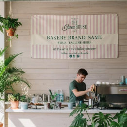 Roze Preppy Strepen Bakkerij Logo Evenementen Disp Spandoek