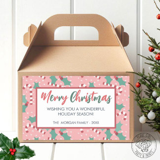 Roze Prettig Kerstfeest Rechthoekige Sticker