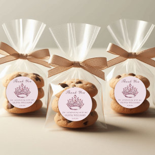 Roze Pretty Princess Kroon Verjaardagsmeisje Ronde Sticker