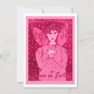 Roze Primitieve Engel met Witte Duif Vakantie Kaar Feestdagenkaart