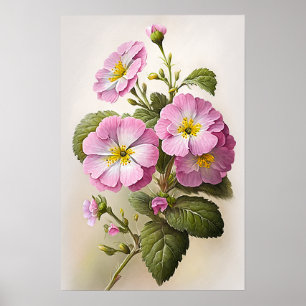 Roze Primrose Bloemen Art Print Poster