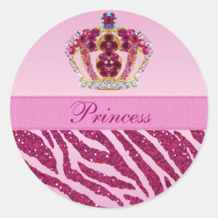 Roze Princess Crown Zebra Glitter Print Stickers