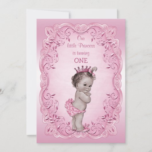 Roze Prinses 1e Verjaardagsfeest Kaart (Voorkant)