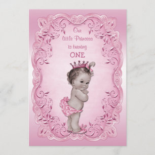 Roze  Prinses 1e Verjaardagsfeest Kaart