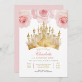 Roze Prinses 1e Verjaardagsfeest Sprookjeskroon Kaart (Voorkant / Achterkant)