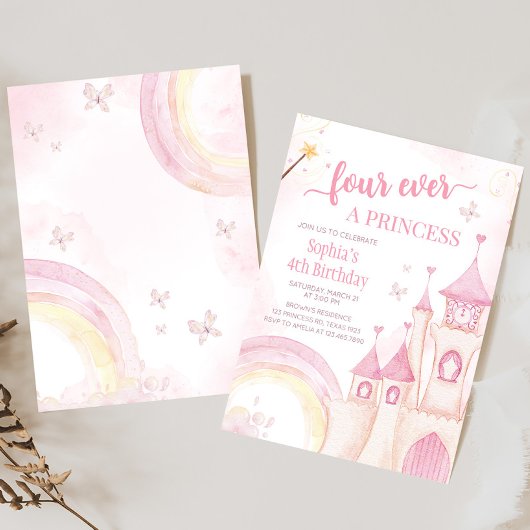 Roze prinses 4e verjaardag kaart