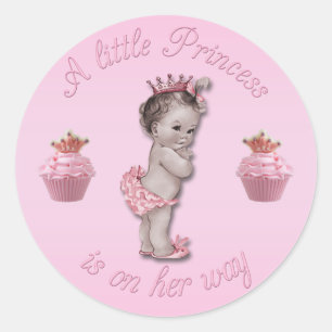 Roze Prinses Baby & Cupcakes Douche Ronde Sticker