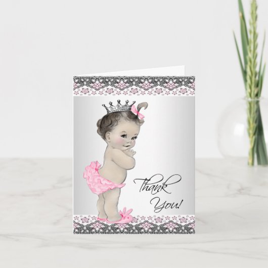 Roze prinses Baby shower Dank je kaarten (Voorkant)