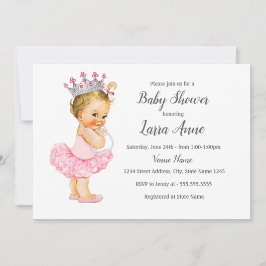 Roze Prinses Baby Shower Uitnodiging (Voorkant)
