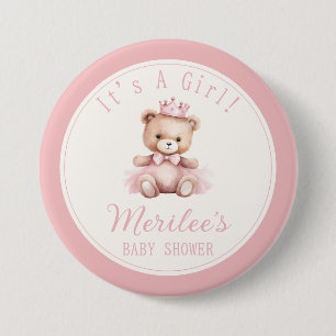 Roze Prinses Beer Baby Meisje Baby shower Ronde Button 7,6 Cm