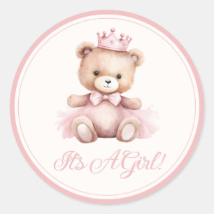 Roze Prinses Beer Baby Meisje Baby shower Ronde Sticker