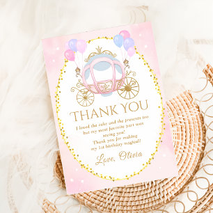 Roze Prinses Carriage Verjaardag Dank u kaart