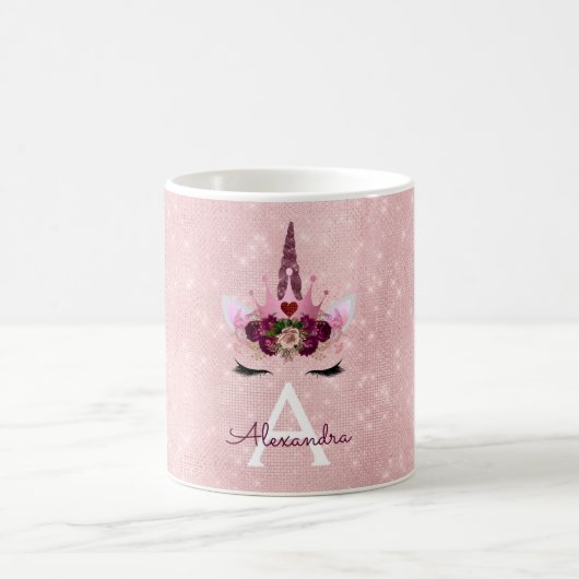 Roze Prinses Eenhoorn Roos Goud Blush Roze Glitter Koffiemok (Center)