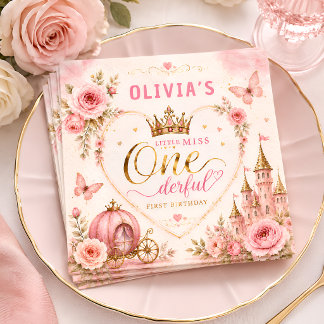 Roze Prinses Eerste Verjaardag Servet