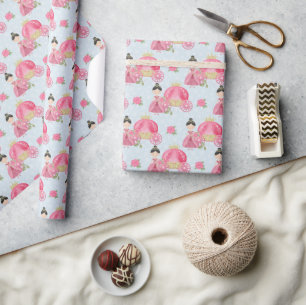 Roze prinses en wagen cadeaupapier