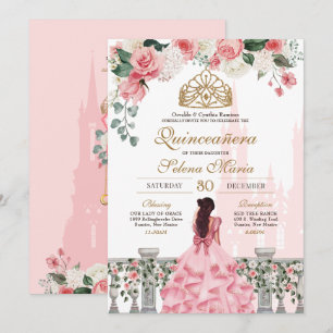 Roze prinses Fairytale Quinceañera met Rozen Kaart