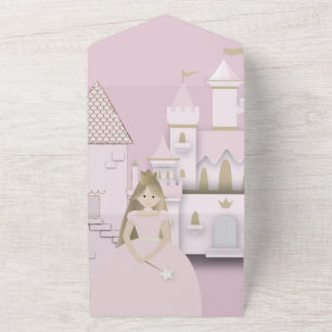 ROZE PRINSES FEESTUITNODIGING ALL IN ONE UITNODIGING