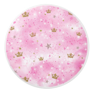 Roze Prinses Harten Sterren Kronen Glitters Schitt Keramische Knop