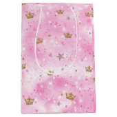 Roze Prinses Harten Sterren & Kronen Verjaardagsfe Medium Cadeauzakje (Voorkant)