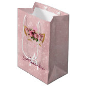 Roze Prinses Kitten Roos Goud Blush Roze Glitter Medium Cadeauzakje (Voorkant Gekanteld)