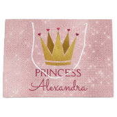 Roze Prinses Kroon Roos Goud Verjaardag Large Cadeautasje (Voorkant)