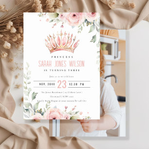 Roze Prinses Kroon Tiara Bloemen Foto Verjaardag Kaart