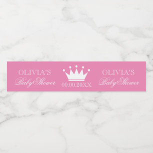 Roze prinses kroonmeisjes baby shower aangepast waterfles etiket