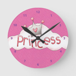  roze prinses & kroonprins op wolk ronde klok