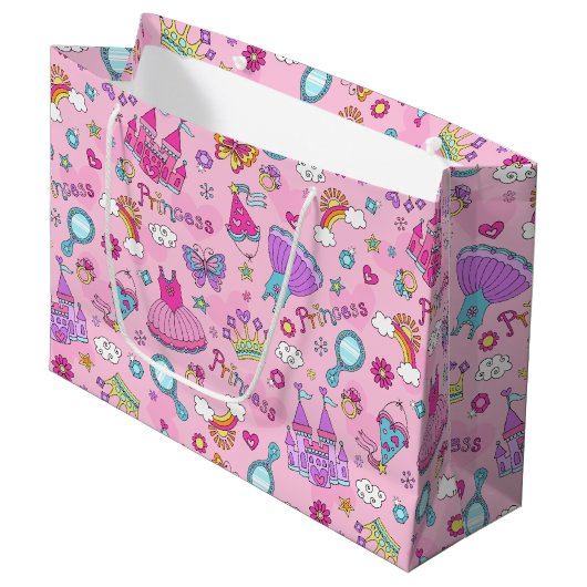 Roze prinses Large Gift Bag Groot Cadeauzakje (Voorkant Gekanteld)