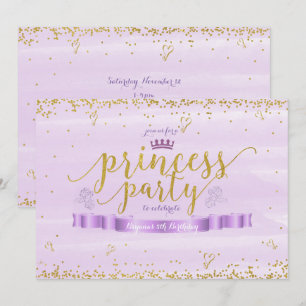 Roze Prinses Paarse & Gouden Verjaardagsuitnodigin Kaart