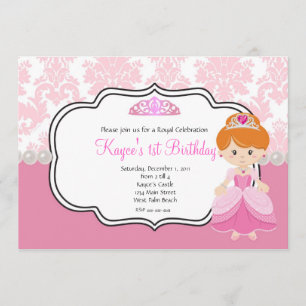 Roze Prinses Rood Haar Damast en Parels Kaart