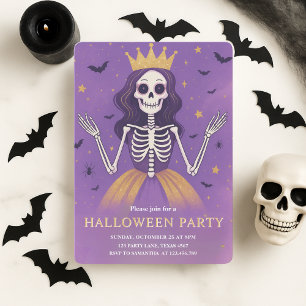 Roze prinses Skeleton Halloween Party Feestdagenkaart