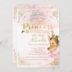 Roze prinses Sparkle Tutu & Crown Baby shower Kaart