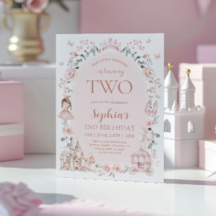 Roze Prinses Sprookje Meisje 2e Verjaardag Kaart