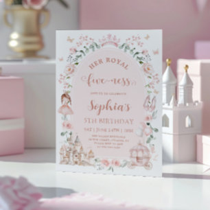 Roze Prinses Sprookje Meisje 5e Verjaardag Kaart