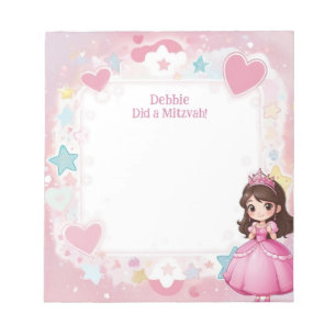 Roze prinses thema brunette gepersonaliseerde mits notitieblok