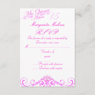 Roze Prinses Tiara Quinceanera RSVP Kaartje