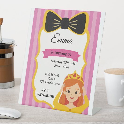 Roze Prinses Verjaardag Uitnodigen | tateraar Reclamebord Met Voetstuk (Insitu)
