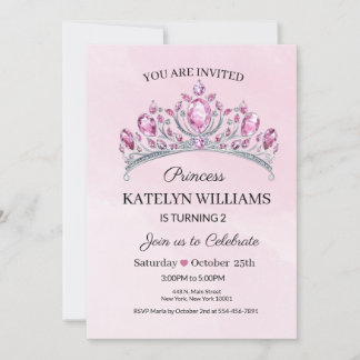 Roze Prinses Waterverf Verjaardag Kaart