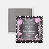 Roze Prinses Zebra Baby shower Save The Date Magneet (Voorkant / Achterkant)