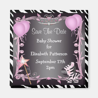 Roze Prinses Zebra Baby shower Save The Date Magneet