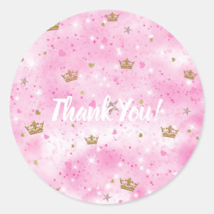Roze Prinsessen Harten Sterren & Kronen Verjaardag Ronde Sticker