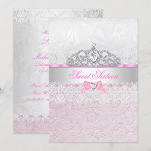 Roze Prinsessen Tiara Kant Sweet 16 Uitnodiging