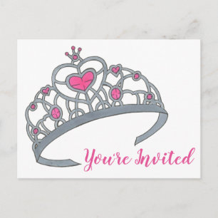 Roze Prinsessen Tiara Verjaardagsfeest Uitnodiging Briefkaart