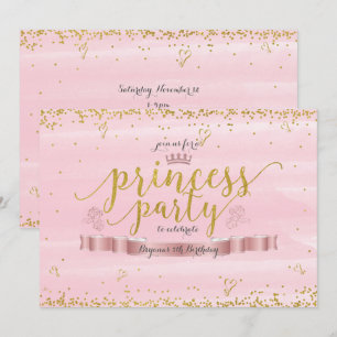 Roze Prinsessenfeest & Gouden Verjaardagsuitnodigi Kaart