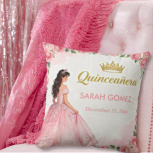Roze Prinsessenjurk Gouden Tiara Quinceañera Kussen